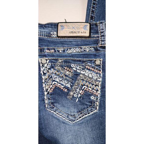 Grace in LA Y2K Embroidered Western BOHO Style Bootcut Jeans Sz 30 - Picture 6 of 11